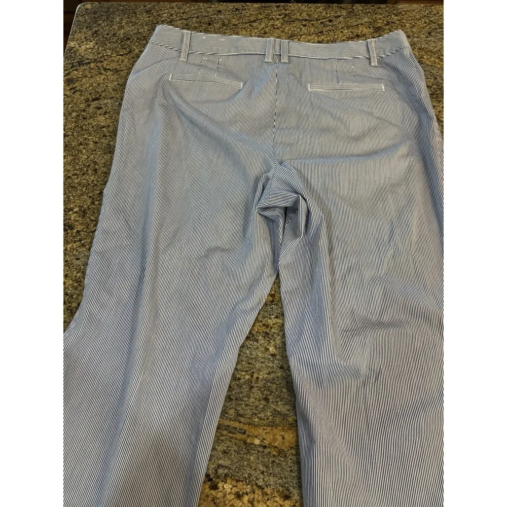 NWT Talbots Womens‎ 16 Chino Pants Straight Leg Crop Blue Striped Stretch Career